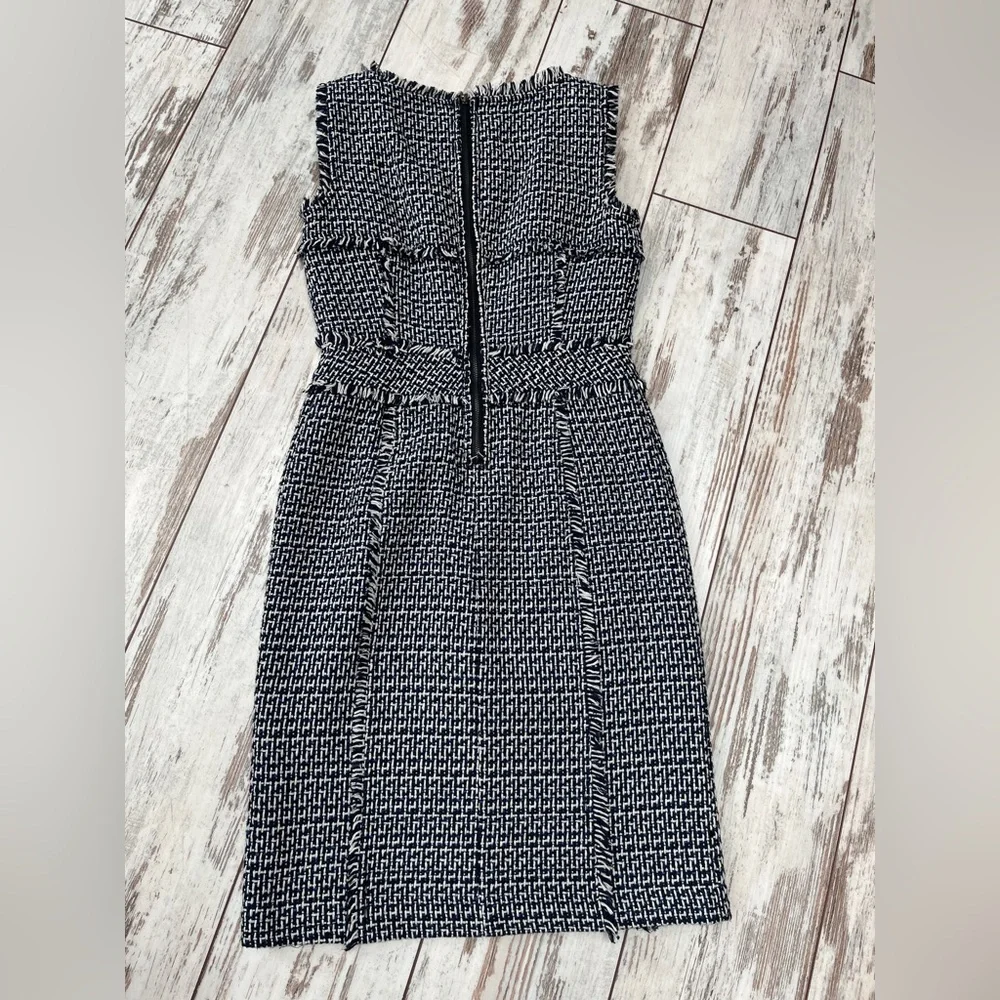 Tory Burch Petula Blue Tweed Fringe Sheath Dress Sleeveless Size 2